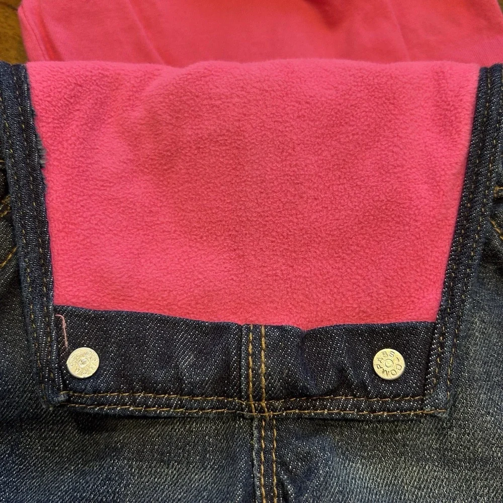 Oshkosh Girls 6 Months Blue Denim‎ Overalls Fleece Lined Pink Bibs
